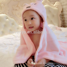 Cute Animal Cartoon Pink Smiling Bear Baby Kid Hooded Bathrobe Toddler Bath Towel,Super Soft and Comfortable Coral Velvet